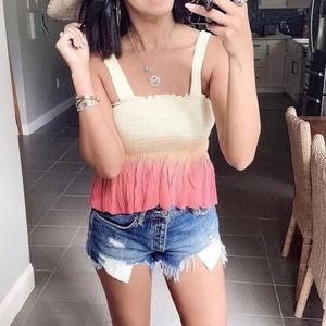 NWT DEREK HEART YELLOW PINK OMBRÉ SMOCKED TANK TOP S ASOS